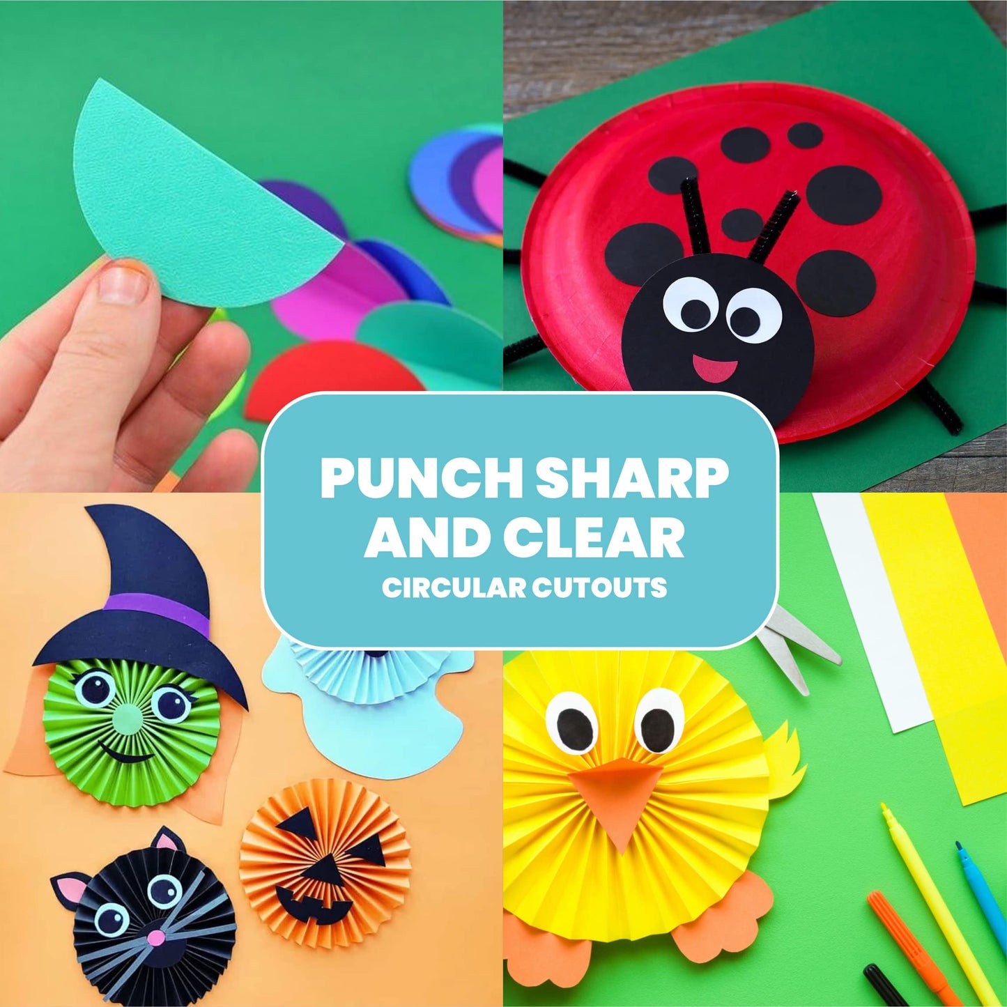 BearBoss 5 Circle Paper Punch, Handmade Scrapbook Paper Puncher, Different Size of Scrapbooking Punches Crafting Designs for Office Supplies, Card Making, DIY Albums Photos, Classic White