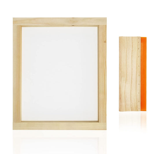 Worown 1 Piece 8 x 10 Inch Wood Silk Screen Printing Frame with 110 White Mesh and 1 Piece 4 x 6 Inch Screen Printing Squeegee for Screen Printing