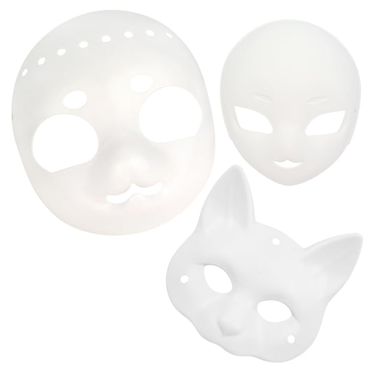 YLOVEFUR 3 PCS DIY Full Face Masks White Paintable Animal Fox Mask for Halloween Masquerade Cosplay Party Costume Accessories