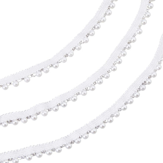 TNKBREEZE 100 Yards White Polyester Lace Trim with Attached Plastic Pearl Beads Decorative Ribbon for Adult Clothing Embellishment Dressmaking Costume Design and Special Occasion Accessories