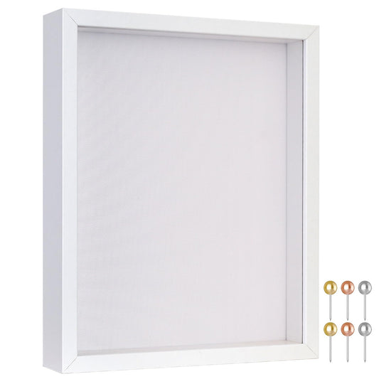Califortree 8x10 Shadow Box Frame with Soft Linen Back - Metal Push Pins Included, Memory Shadow Box Display Case for Bouquet Awards Medals Wedding Photos and More, White