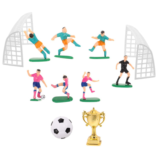 VOSAREA 1 Set Mini Soccer Trophy Football Player Figurines, Sports Cupcake Toppers for Birthday Party, Dollhouse Soccer Decor Cake Adornments Set