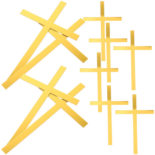 Gadpiparty 10pcs Gold Cross for Cake, Cross Cake Topper Baptism, Wedding Party Props Baptism Dessert Toppers Creative Inserts for Birthday Anniversary Cupcakes
