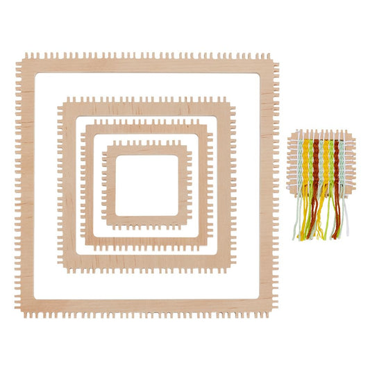 NBEADS 4Pcs 4 Sizes Wood Weaving Loom Kit, Square Knitting Loom Tools Notched Weaving Loom Basket for Adult Beginners Weaving and Weaving Lovers, 2/3/4/6 Inch