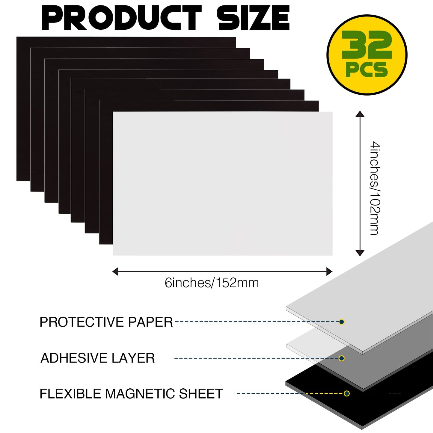Magnetic Sheets with Adhesive Backing for 4x6 Pictures(Pack of 32),Adhesive Photo Magnets for Home/Classroom/Office,Magnets for Refrigerator