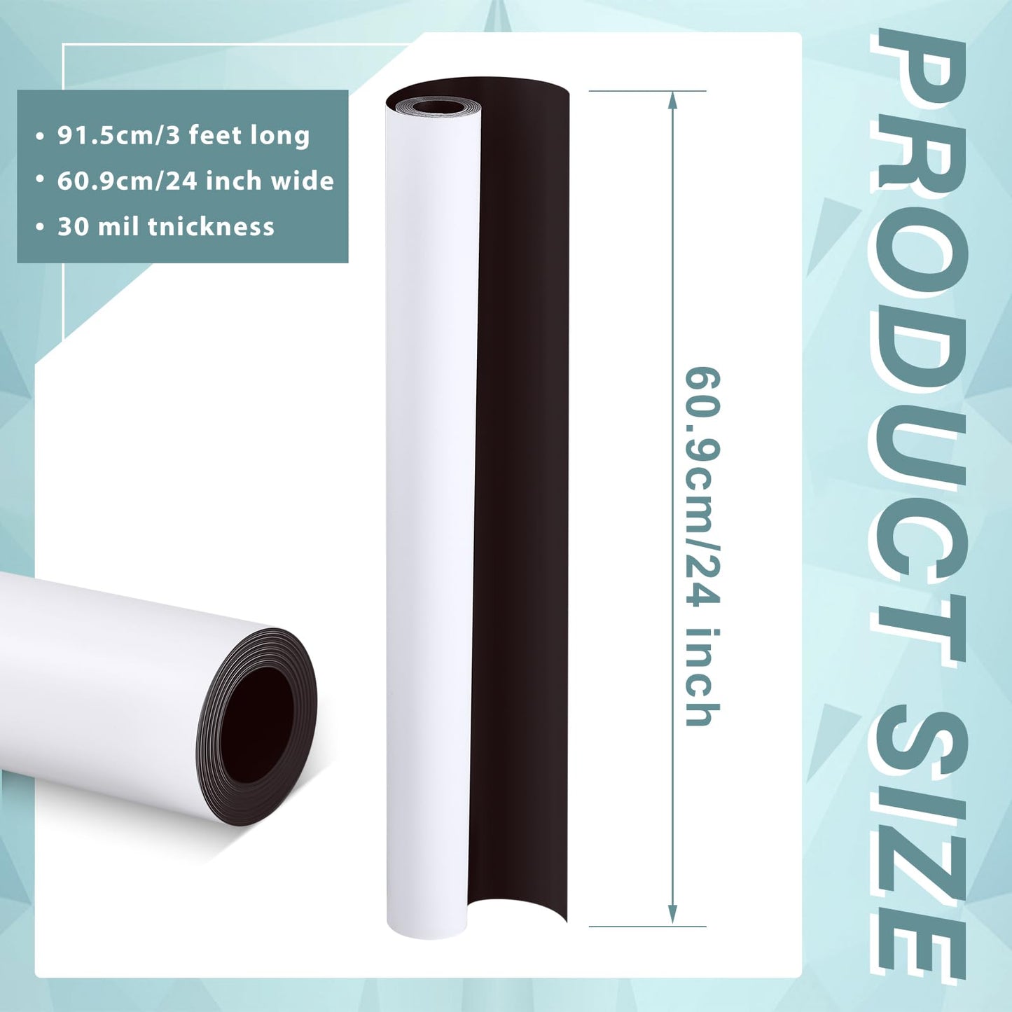 Amylove Blank White Surface Magnet Sheets 24 Inch x 3 Feet, 30 Mil Magnetic Roll Printable Flexible Vinyl Blank Magnetic Sign Sheet Safe for Vehicles DIY Craft Project