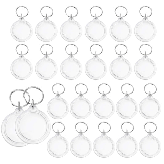 ASTRQLE 25 Pack Clear Blank Acrylic Photo Insert Picture Frame Keyring Key Chains Keychains Insert Personalised Custom Keychains with Split Ring for Family & Friends Gifts DIY Craft