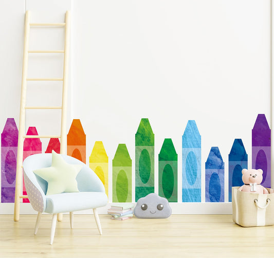Whaline 8 Sheet Crayons Wall Decals Waterproof Watercolor Crayons Wall Stickers Educational Wall Corner Stickers Removable for Playroom Classroom Living Room Blackboard Decor