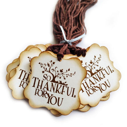 Vintage So Thankful for You Gift Tags by Adore By Nat - Wedding Autumn Thanksgiving Party Thank You Favor Tags - Set of 24