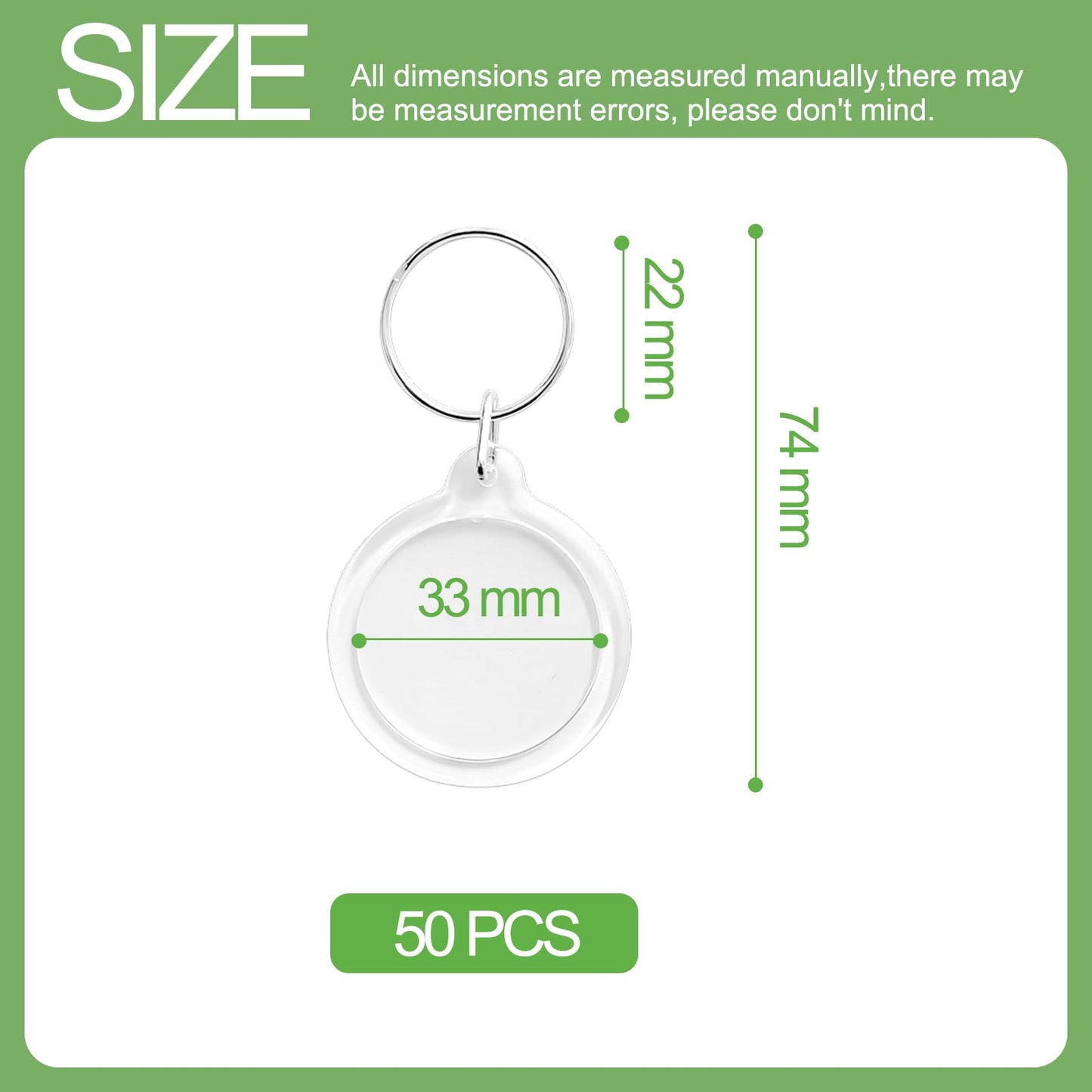 BRT Bearingshui 50pcs Pendant Picture Frame Keyrings, Clear Acrylic Photo Frame Keyring Holder, Make Your Own Personalized Keyring Kit, Round Blank Photo Insert Keychain for DIY Craft