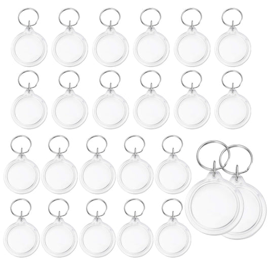 UPSTORE 25PCS 1.4inch Inner Diameter Round Clear Acrylic Blank Passport Photo Logo Image Inserts Split Keychain Keyrings Wallet Friendly Picture Snap-in Frame Key Ring for Women and Men