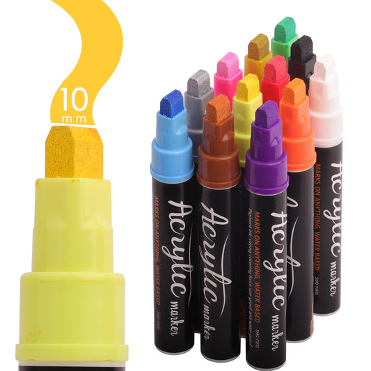 VIANZE Jumbo 12Colors Markers, Acrylic Paint Pens, 10mm Felt Tip Jumbo Poster Markers,Waterproof and Permanent Paint Pens, for Rock Wood, Fabric, Ceramic,Posters Art Paintings