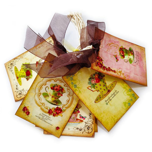 Vintage Afternoon Tea Time Gift Tags by Adore By Nat - Bridal Baby Shower Birthday Spring Flowers Tags - Set of 8
