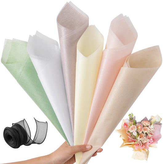 VinTS 48 Sheets 23.6x23.6in Cotton Wrapping Flower Lining Paper,Korean Style Of Waterproof Floral Bouquet Lining Paper,Floral Wrapping Paper for Valentines,6 Colors
