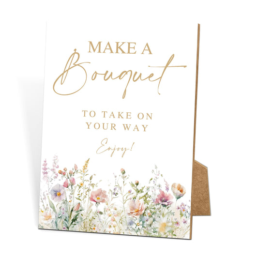 Make A Bouquet Wooden Sign with Stand, Watercolor Floral Bridal Shower Decorations, Wedding Signs for Ceremony and Reception, Wedding Decor, Engagement Decor, Bachelorette Party Favors, 2
