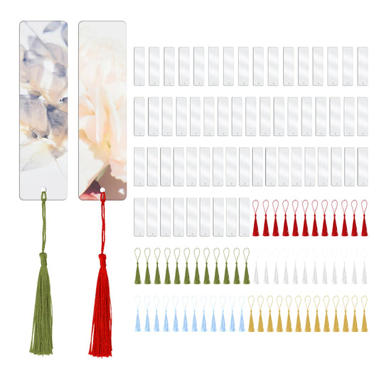 60 PCS Acrylic Bookmark Blanks, Clear Acrylic DIY Blank Bookmarks with 60 Multi-Color Bookmark Tassels for DIY and Graduation Gift Tag Decoration