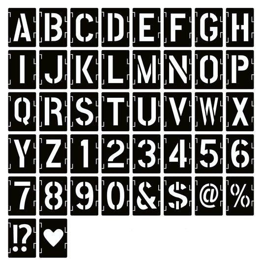 YEAJON 4 Inch Letter Stencils Symbol Numbers Craft Stencils, 42 Pcs Reusable Alphabet Templates Interlocking Stencil Kit for Painting on Wood, Wall, Fabric, Rock, Chalkboard, Sign, DIY Art Projects