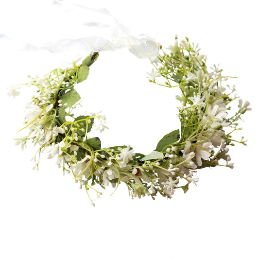 Vivivalue Daisy Flower Crown Floral Wreath Headband Hair Garland Flower Halo Headpiece with Ribbon Wedding Party Festival Photos White