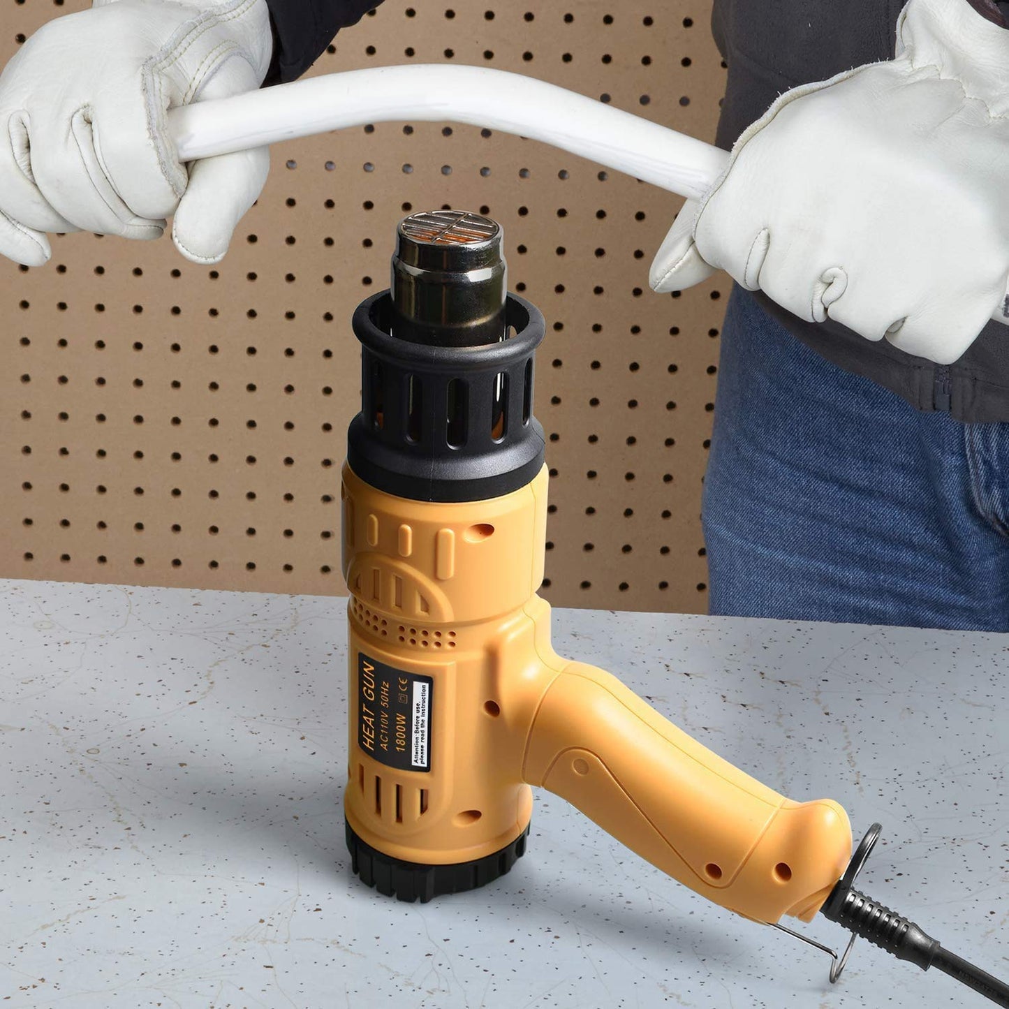 SEEKONE Heat Gun 1800W 122℉-1202℉（50℃- 650℃）Fast Heating Heavy Duty Hot Air Gun Kit Variable Temperature Control Overheat Protection with 4 Nozzles for Crafts, Shrinking PVC, Stripping Paint(5.2FT)