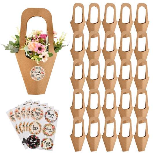 Vorintaga Flower Bags, 25 Pcs Paper Gift Wrapping with Handle for Mother's Day, Wedding, Valentines Day Decoration, Florist Shop, Home Decoration