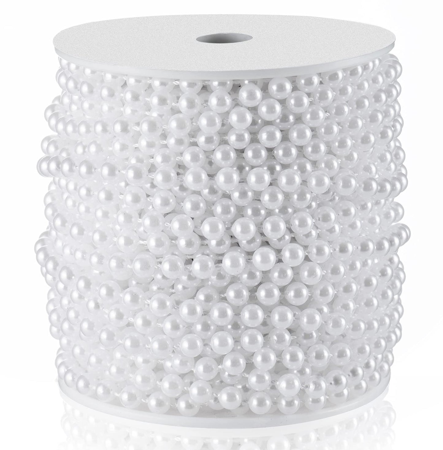 Craft String Pearls 6MM Pearl Bead, 66 Feet White Faux Pearl Garland Spool Roll Strand Wedding Party Decoration, Christmas Tree Decorations