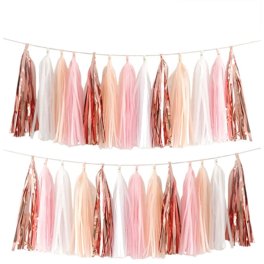 We Moment Tissue Paper Tassels Party Tassel Garland Banner for Party Decorations, DIY Kits,Pink,White,Peach,Rose glod,40 PCS