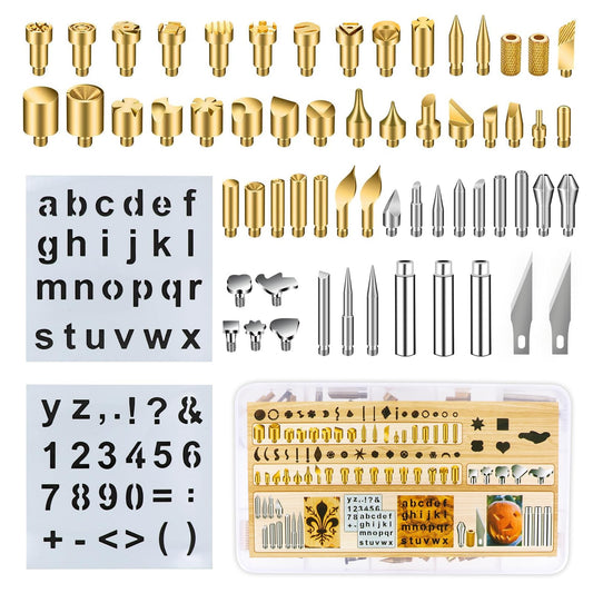 62Pcs Wood Burning Tips, Professional Wood Burning Pen Tips and Alphabet Number Stencils Set, Perfect Wood Burning Embossing Carving DIY Crafts Tool for Adults Beginners