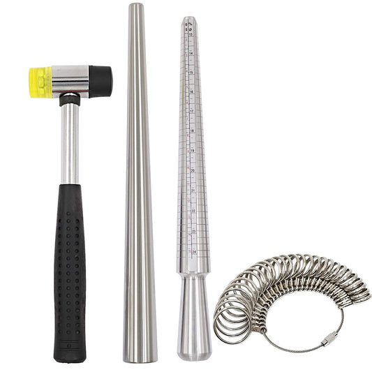 Ring Sizer Measuring Tool Kit, 27 PCS Metal Ring Gauge Set with Rubber Jewelry Hammer, Ring Mandrel & Measuring Stick, US Sizes 0-13, Ring Shaper for Jewelry Making, Repair & Wire Wrapping