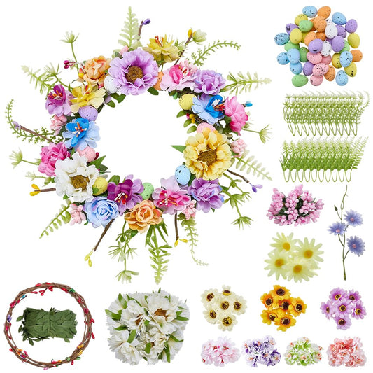 ACRNIGHEET 10 Sets Easter Wreath Kit with Eggs DIY Spring Flower Crown Kits for Indoor Outdoor Holiday Party Table Centerpiece Front Decoration