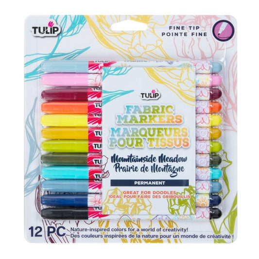 Tulip Fabric Markers, 12 Colors Colors Permanent Fabric Pens for Writing Painting on T-Shirts Clothes Shoes Canvas