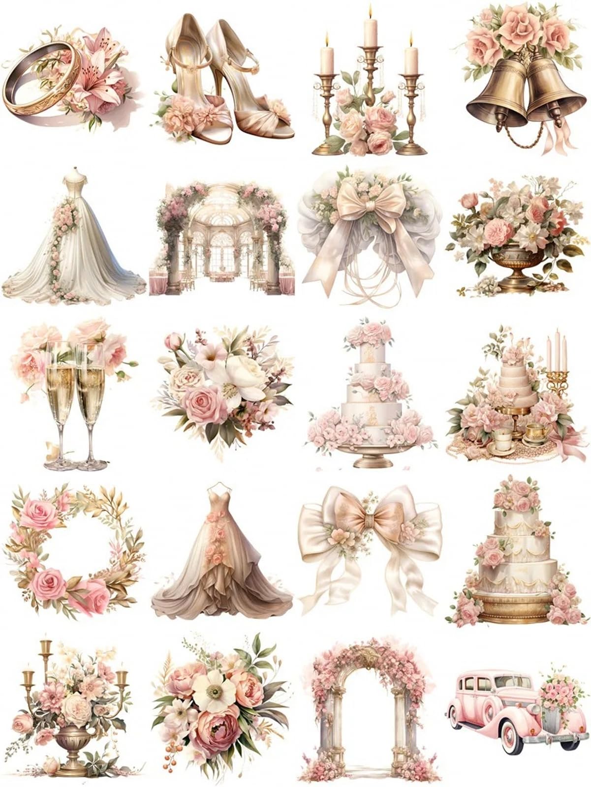 TIAMECH Wedding Lover Paper Stickers - 72 Pcs Bride Couple Rings Party Cake Design, Waterproof Sticker for Journaling & Scrapbooking, Junk Journal Supplies, Ephemera & DIY Crafts