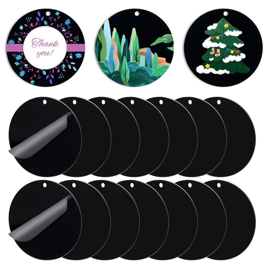 Senbota Black Acrylic Keychain Blanks 30 Pieces Round Acrylic Blanks,3” / 75x2 mm Black Circle Sheet with Hole Circles for DIY Engraving Craft Hangings and Décor Tags Projects