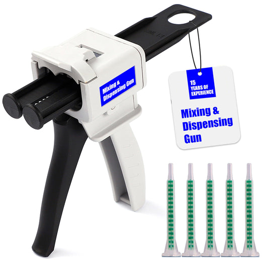 SoKalChw Mixing dispensing gun, Epoxy glue gun, AB Impression Material Gun ratio 1:1/2:1 for 50ml, Compatible with 3M adhesive 04747 cartridges and double cartridges, With 10 pcs 3.3in mixing nozzl
