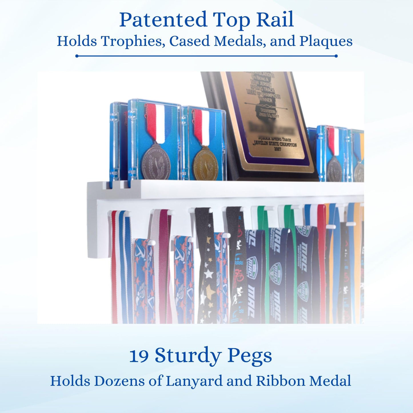 MedalAwardsRack Premier Medal Hanger Display Rack and Trophy Shelf for Gymnastics, Soccer, Basketball, Football, and More – 2, ft - White