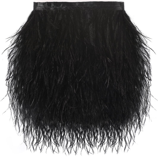 SOGUGOM Black Ostrich Feather Trim - 1.5Ply 2Yards 4 Inch Feathers Fringe Ribbons Trim for Sewing, Dress, Craft Projects, Halloween Costumes, Holiday Dance Parties(Black)