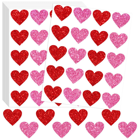Whaline 500Pcs Valentine's Day Glitter Heart Stickers Pink Red Heart Shape Adhesive Decals Valentines Love Hearts Sticker Labels Decorative Envelope Seal Stickers for Wedding Anniversary Party