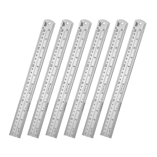 ZZTX Classic 12 Inch Stainless Steel Ruler Set of 6, Heavy Duty, Straight Edge, Non-Bendable, Rust & Corrosion Resistant