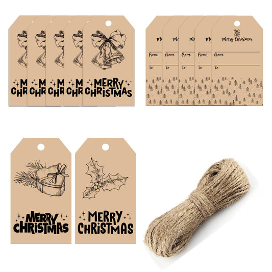 60 Pcs Kraft Christmas Name Tags with String to and from Vintage Kraft Paper - 2 x 3.5 Inch Christmas Name Tag Stickers for Personalizing Your Holiday Presents Gift