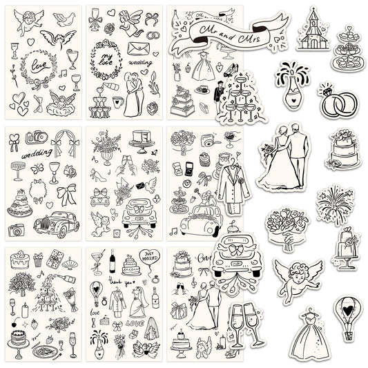 Whaline 294Pcs Wedding Stickers Seal Decals Black Beige Groom and Bride Cupid Flower Adhesive Labels for Wedding Bridal Shower Party Favor Supplies, 18 Sheets