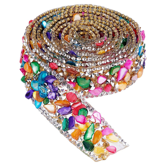 PH PandaHall 20mm Crystal Rhinestone Trim Hotfix Ribbon Colorful Artificial Gem Stone Applique Chain Embellishment for Wedding Bridal Dress Shoes Phone Decor Costume Accessories Jewelry DIY 1m/1 Yard