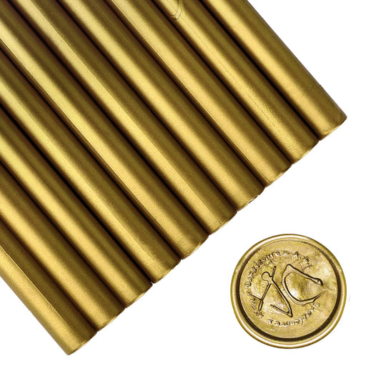 SHOWIN Gun Glue Sealing Wax Sticks for Wax Seal Stamp - Metallic Antique Gold, Great for Wedding Invitations, Cards Envelopes, Snail Mails, Wine Packages, Christmas Gift Ideas, Pack of 10