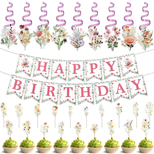 VXXOFXWM 84 Pcs Wildflower Cupcake Toppers,Flower Birthday & Baby in Bloom Baby Shower Cake Decorations for Floral Garden Fairy Party