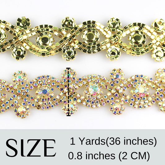 PEARLY JUN Rhinestone Chain Trim AB Gold Applique Embellishment Crystal Wedding Bridal Costume Sewing Bling Trim for Jewelry DIY Necklace Bags Parties