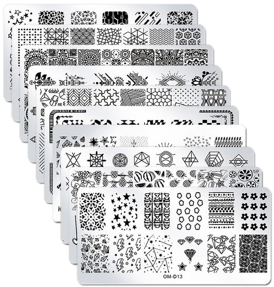 SILPECWEE 10pcs Nail Stamping Plates Nail Stamp Kit Geometry Designs Nail Art Stencil Nail Plate Template Nail Art Accessories for DIY & Salon