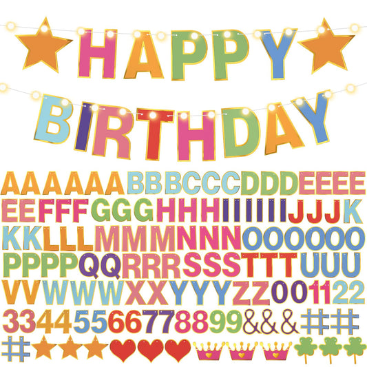 TaoBary 143 Pcs DIY Letter Banner Customizable Happy Birthday Supplies Make Your Own Banner Include Letters, Numbers Symbol Rope Needles for Baby Shower Wedding Bachelor Party Decorations(Multicolor)