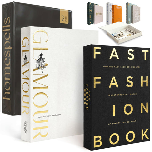 Decorative Books for Home Decor – Black & White Linen Faux Books for Decoration: Aesthetic Fake Book Shelf, Living Room, Mantle, Entryway & Coffee Table Decor – Stack Faux Book Storage Box, Set of 2