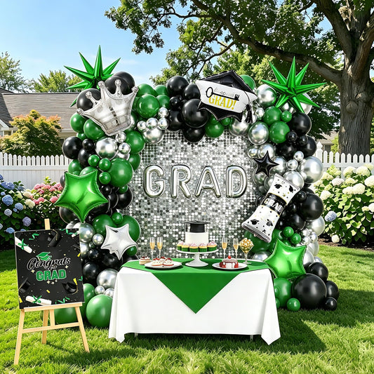Graduation Balloon Arch Garland Kit Green Black Silver Graduation Decorations 2026 for College High School Class of 2026 Grad Party Prom Decor