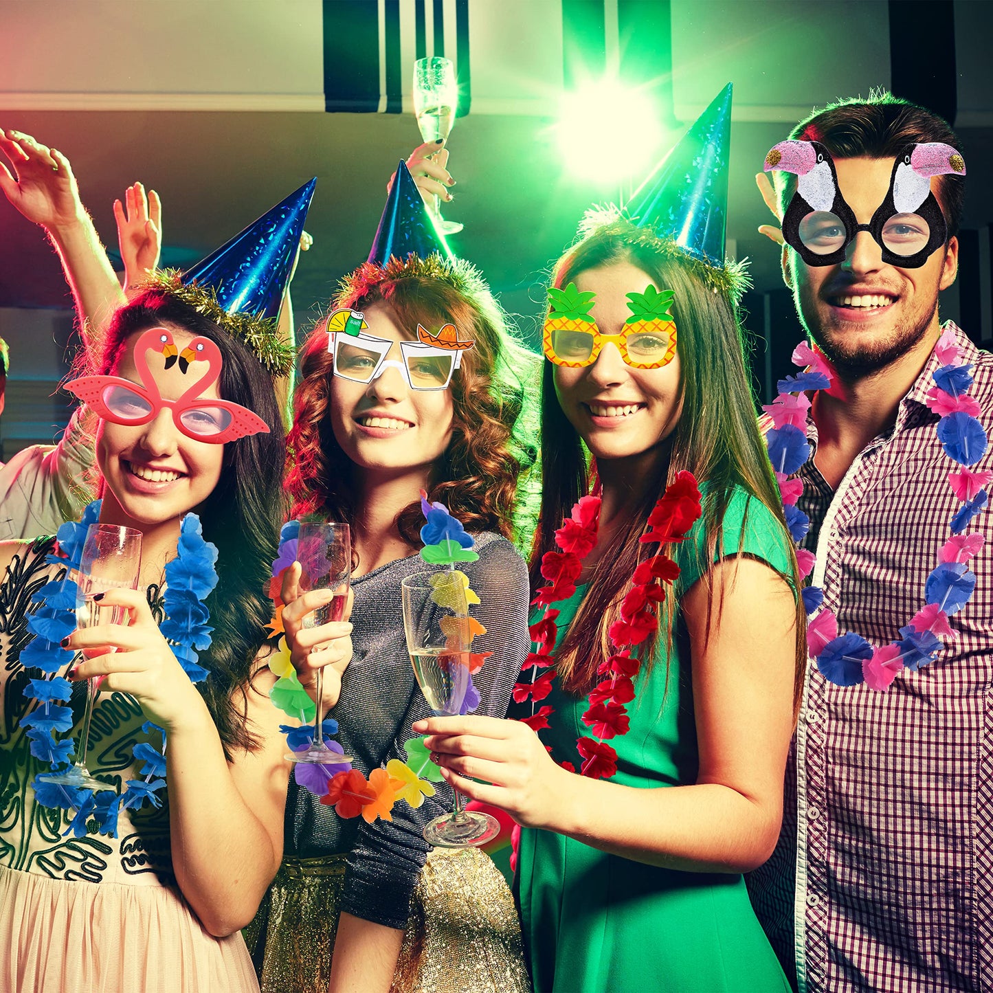 JOYIN 12 Pieces Luau Party Glasses and 12 Pieces Hawaiian Leis, Flowers Leis Garlands Novelty Sunglasses, Tropical Birthday Summer Beach Party Decoration Supplies